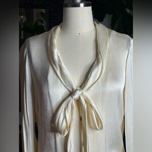 Vintage 1980s Cream Silk Bow Blouse